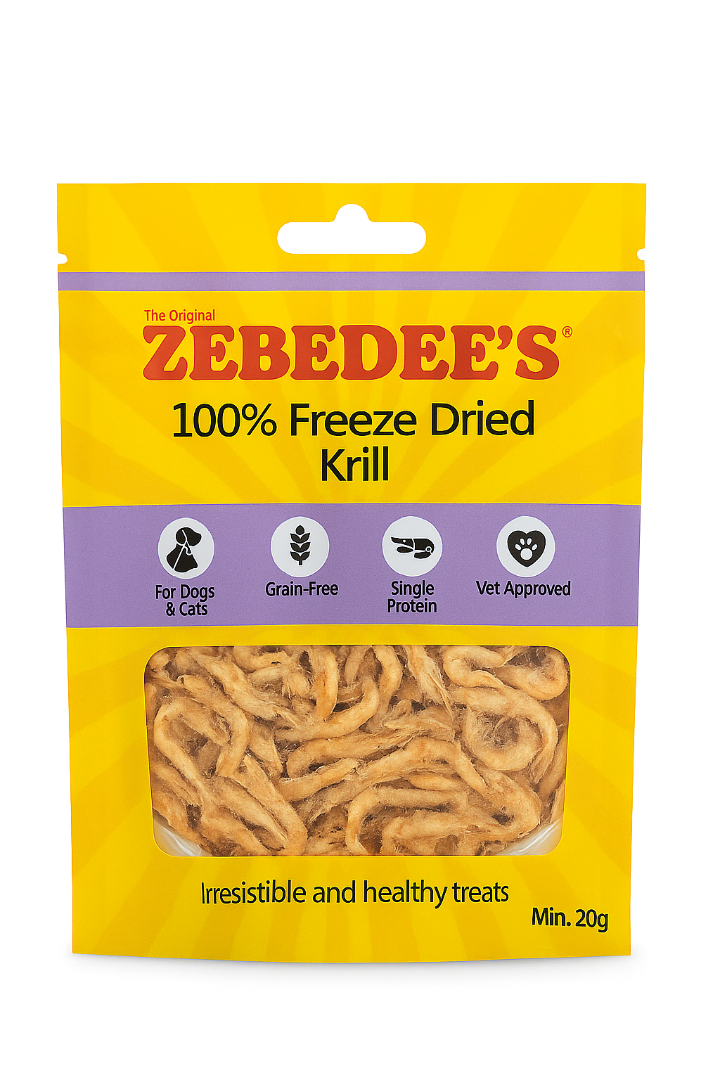 Zebedee's 100% Freeze Dried Krill package on a white background