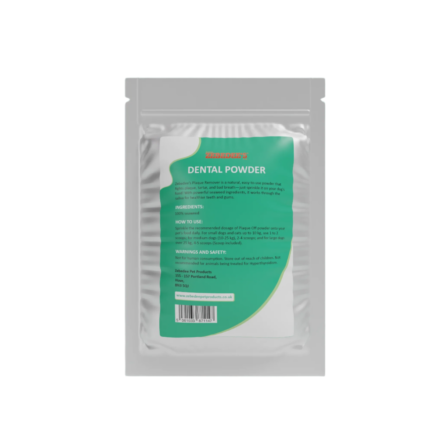 Zebedee Plaque Remover Powder For Dogs - Back View