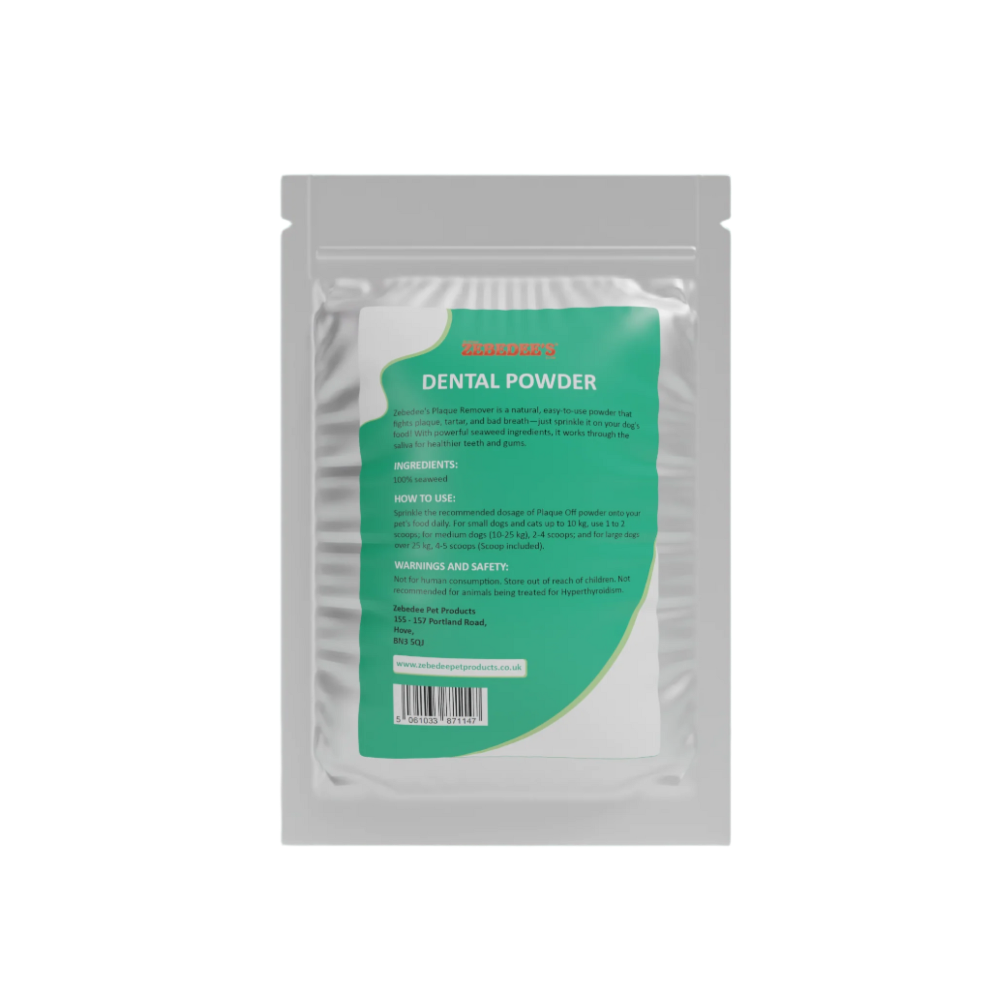 Zebedee Plaque Remover Powder For Dogs - Back View